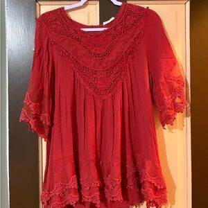 Elegant Red Lace Women's Blouse